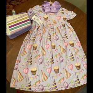 Beautiful Birthday Set; Party Dress, Hair Bow and Birthday Cake Purse